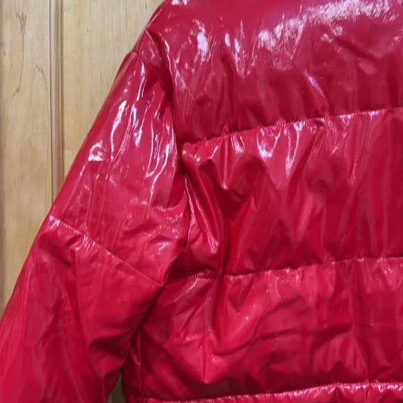 Love tree red pleather puffer jacket coat size M - Picture 9 of 13